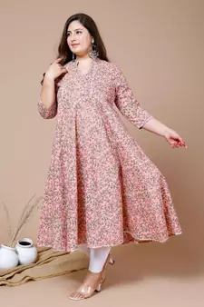 Women Plus Size cotton floral printed anarkali kurta
