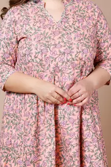 Women Plus Size cotton floral printed anarkali kurta