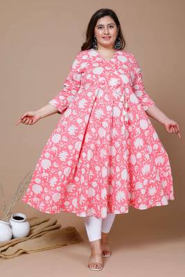 Women Plus Size cotton floral printed anarkali kurta 1