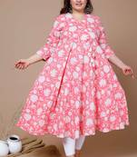 Women Plus Size cotton floral printed anarkali kurta