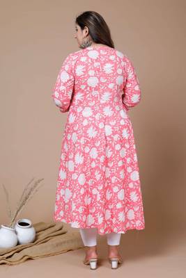 Women Plus Size cotton floral printed anarkali kurta 2
