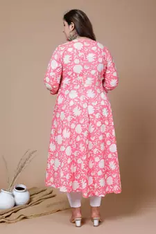 Women Plus Size cotton floral printed anarkali kurta