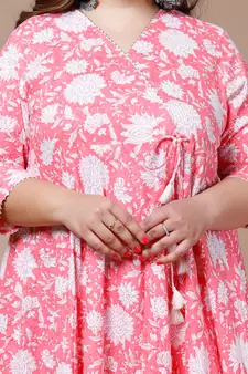 Women Plus Size cotton floral printed anarkali kurta