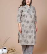 Women Plus Size Beige Floral Printed Pure Cotton Kurta with Palazzos