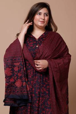 Womens Plus Size Maroon Printed Cotton Anarkali Kurta & Dupatta 4