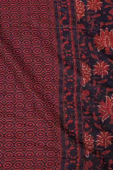 Womens Plus Size Maroon Printed Cotton Anarkali Kurta & Dupatta