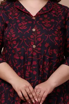 Womens Plus Size Maroon Floral Printed Anarkali Kurta