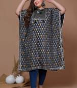 Womens Plus Size Black Cotton Embroidered Kaftan Kurta