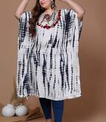 Womens Plus Size Black & White Cotton Embroidered Tie Dye Kaftan Kurta
