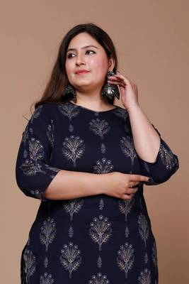 Womens Plus Size Blue & Grey Ethnic Motifs Printed Pure Cotton Kurta with Sharara 5