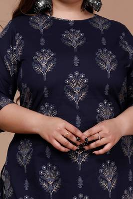Womens Plus Size Blue & Grey Ethnic Motifs Printed Pure Cotton Kurta with Sharara 7