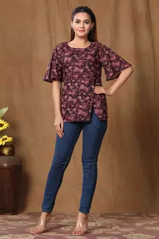 Womens Cotton Floral Print Straight Top