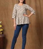 Womens Cotton Floral Print Peplum Top