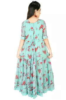 Aura Girls Sea Green printed faux Georgette Dress kids-frocks
