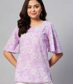 Womens Lavender-Coloured Bell Sleeve Floral Print Top