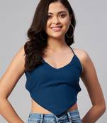 Womens Blue Crop Top With Tie-Ups