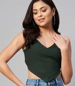 Womens Green Crop Top With Tie-Ups