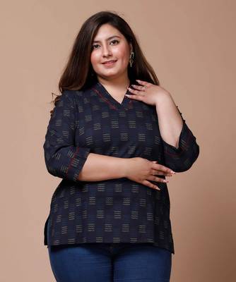 Womens Plus Size Blue Printed Indigo Top 1
