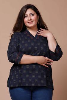 Womens Plus Size Blue Printed Indigo Top