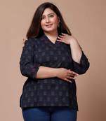 Womens Plus Size Blue Printed Indigo Top