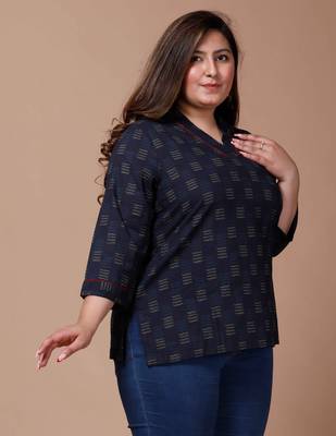 Womens Plus Size Blue Printed Indigo Top 3