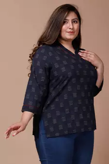 Womens Plus Size Blue Printed Indigo Top