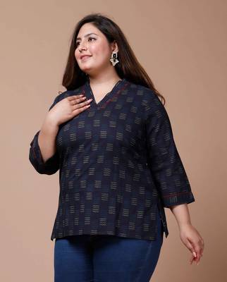 Womens Plus Size Blue Printed Indigo Top 4
