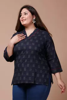 Womens Plus Size Blue Printed Indigo Top