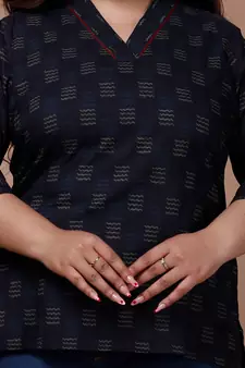 Womens Plus Size Blue Printed Indigo Top