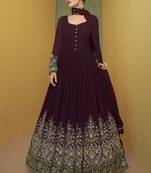 Wine Georgette Embroidered Readymade Suits