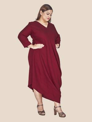 Stylish ladies drape styled sliming dress- Maroon 1