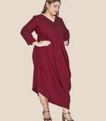 Stylish ladies drape styled sliming dress- Maroon