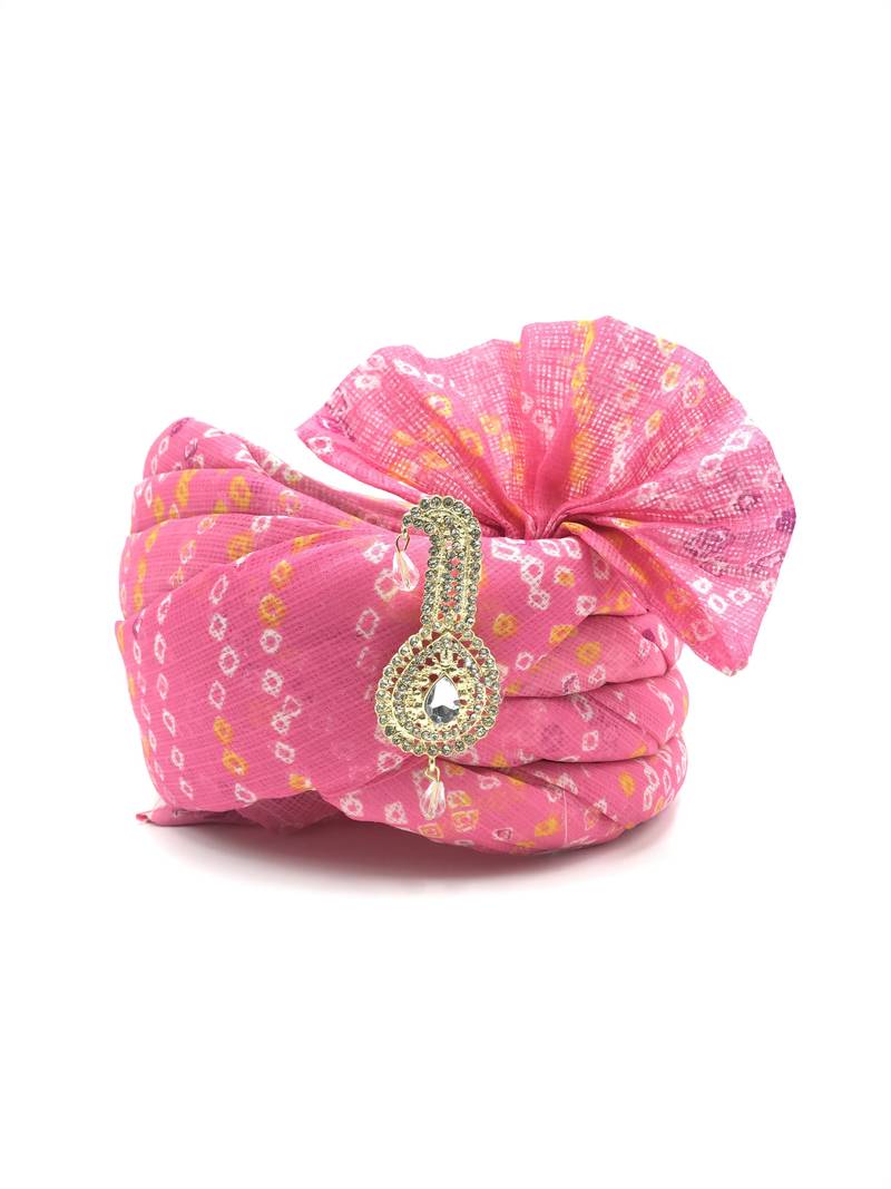 PINK BANDHANI PRINT WEDDING BARATI SAFA