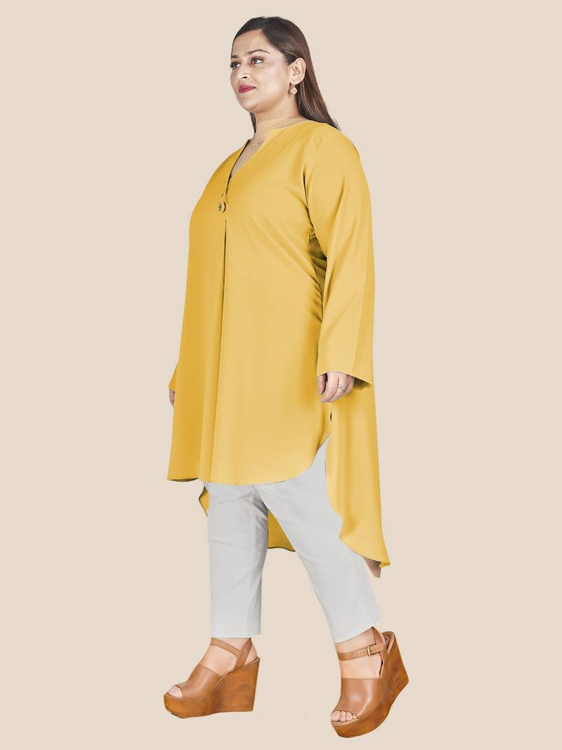 Stylish ladies stand collar high low  Tunic -Green