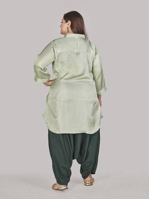 Grey plain polyester plus-size-tops 3