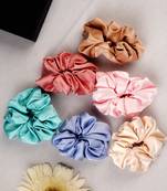 A pack of 6 Silk material  Scrunchies