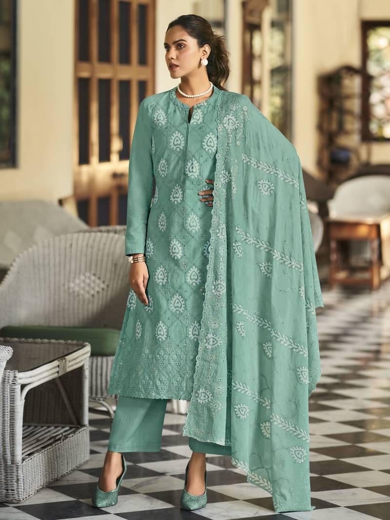 Light-aqua-blue digital print cambric salwar