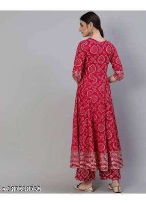 Shri Krishna Fabric Women's Rayon Bandhej Printed Embroidered Anarkali Kurti With Pant & Tie Dye Dupatta Set 4
