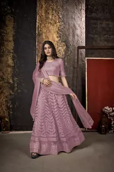 Pink embroidered net  lehenga