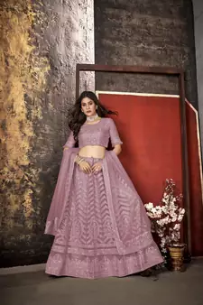 Pink embroidered net  lehenga