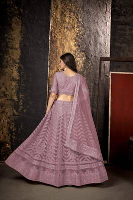 Pink embroidered net  lehenga 4