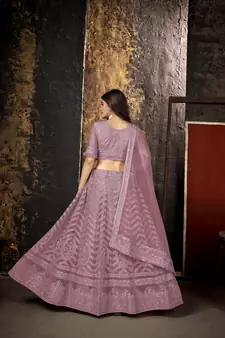 Pink embroidered net  lehenga
