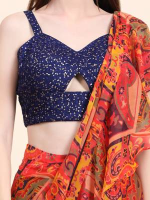 Printed Chiffon Red base Multitier Ruffle pallu Saree, Sequins Blouse set 4