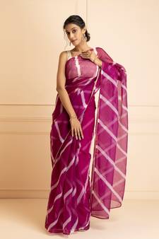 Geroo Jaipur Handcrafted Organza Leheriya Saree Set | Exquisite Indian Ethnic Wear