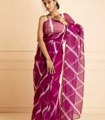 Geroo Jaipur Handcrafted Organza Leheriya Saree Set | Exquisite Indian Ethnic Wear