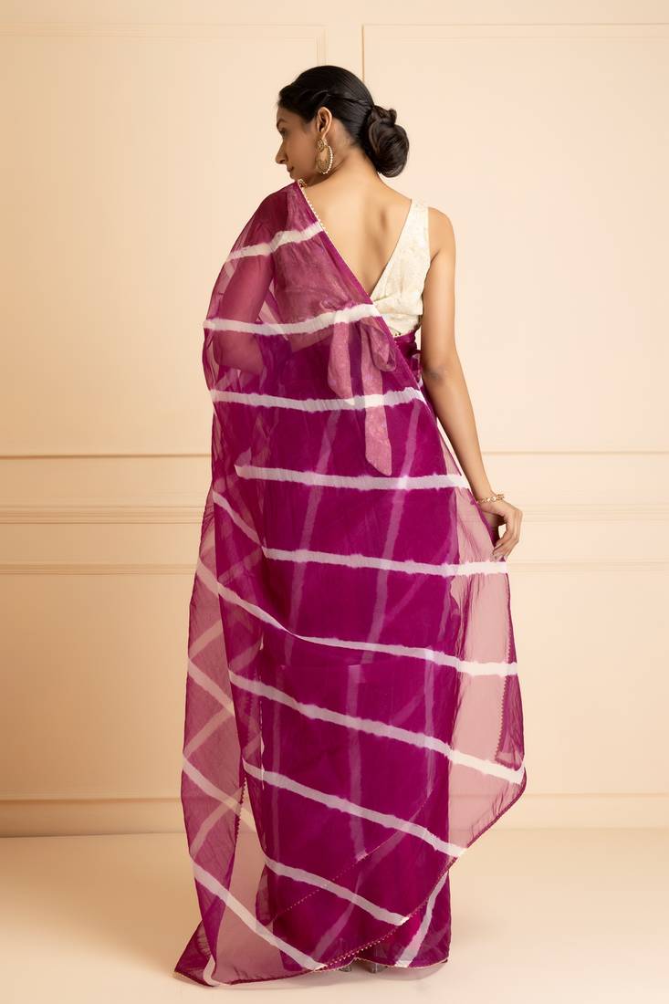 Geroo Jaipur Handcrafted Organza Leheriya Saree Set | Exquisite Indian Ethnic Wear