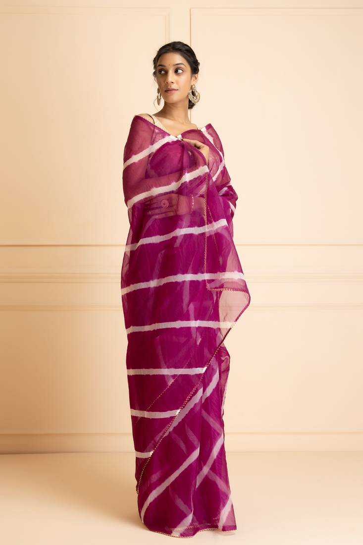 Geroo Jaipur Handcrafted Organza Leheriya Saree Set | Exquisite Indian Ethnic Wear