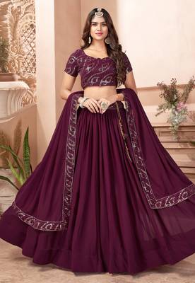Wine Party Wear Semi Stitched Lehenga Choli   1