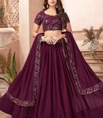 Wine Party Wear Semi Stitched Lehenga Choli  