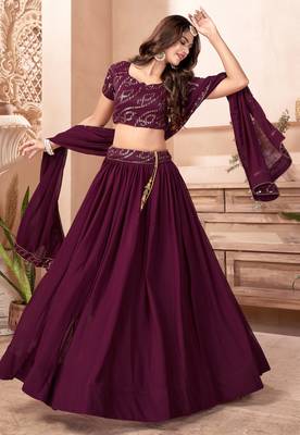Wine Party Wear Semi Stitched Lehenga Choli   2